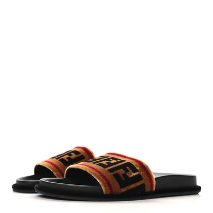 Fendi Velvet FF Flat Slide Sandals 40 Testa Di Moro Tobacco Fragola 4 of 10