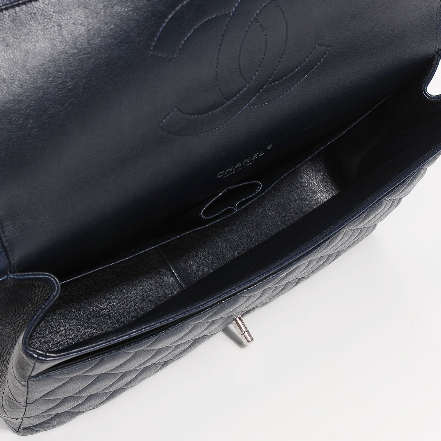 Caviar Quilted Maxi Double Flap Dark Blue
