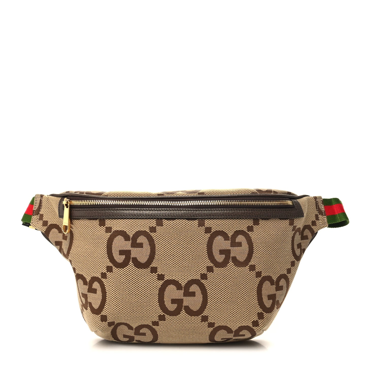 Monogram Jumbo GG Textured Dollar Calfskin Web Belt Bag Camel Ebony New Acero
