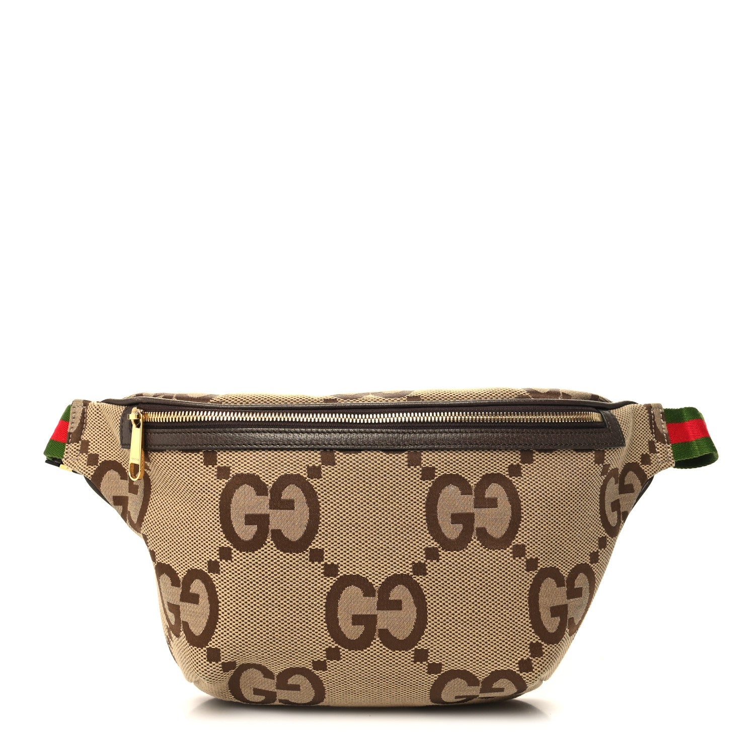 Gucci Monogram Jumbo GG Textured Dollar Calfskin Web Belt Bag Camel Ebony New Acero 1 of 11