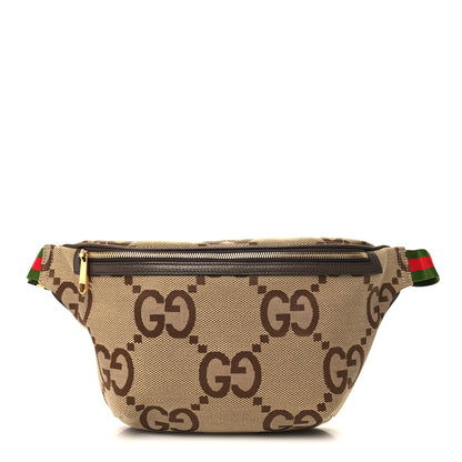 Gucci Monogram Jumbo GG Textured Dollar Calfskin Web Belt Bag Camel Ebony New Acero 1 of 11