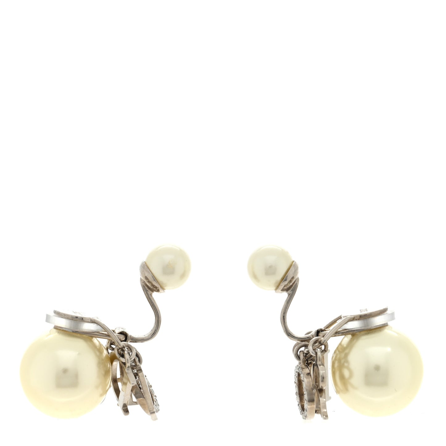 Metal Pearl Crystal Tribales Clip Earrings Silver White