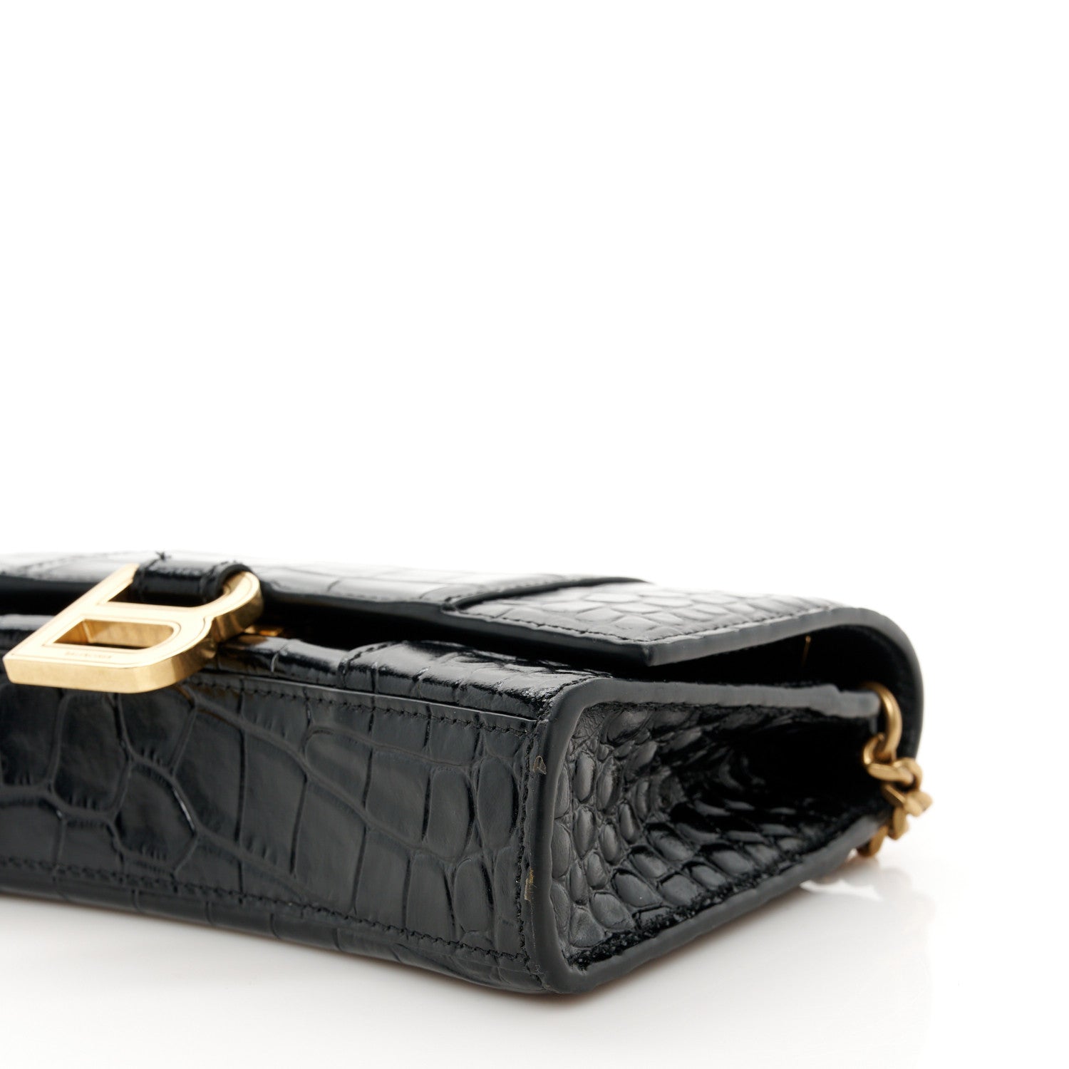 Balenciaga Shiny Calfskin Crocodile Embossed Hourglass Chain Bag Black 11 of 11