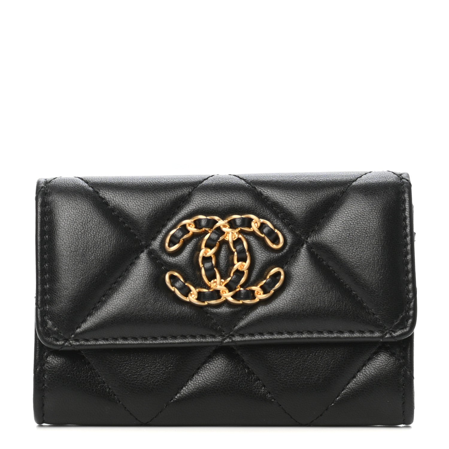 Chanel Lambskin Quilted Chanel 19 Flap Card Holder Black 1 of 9
