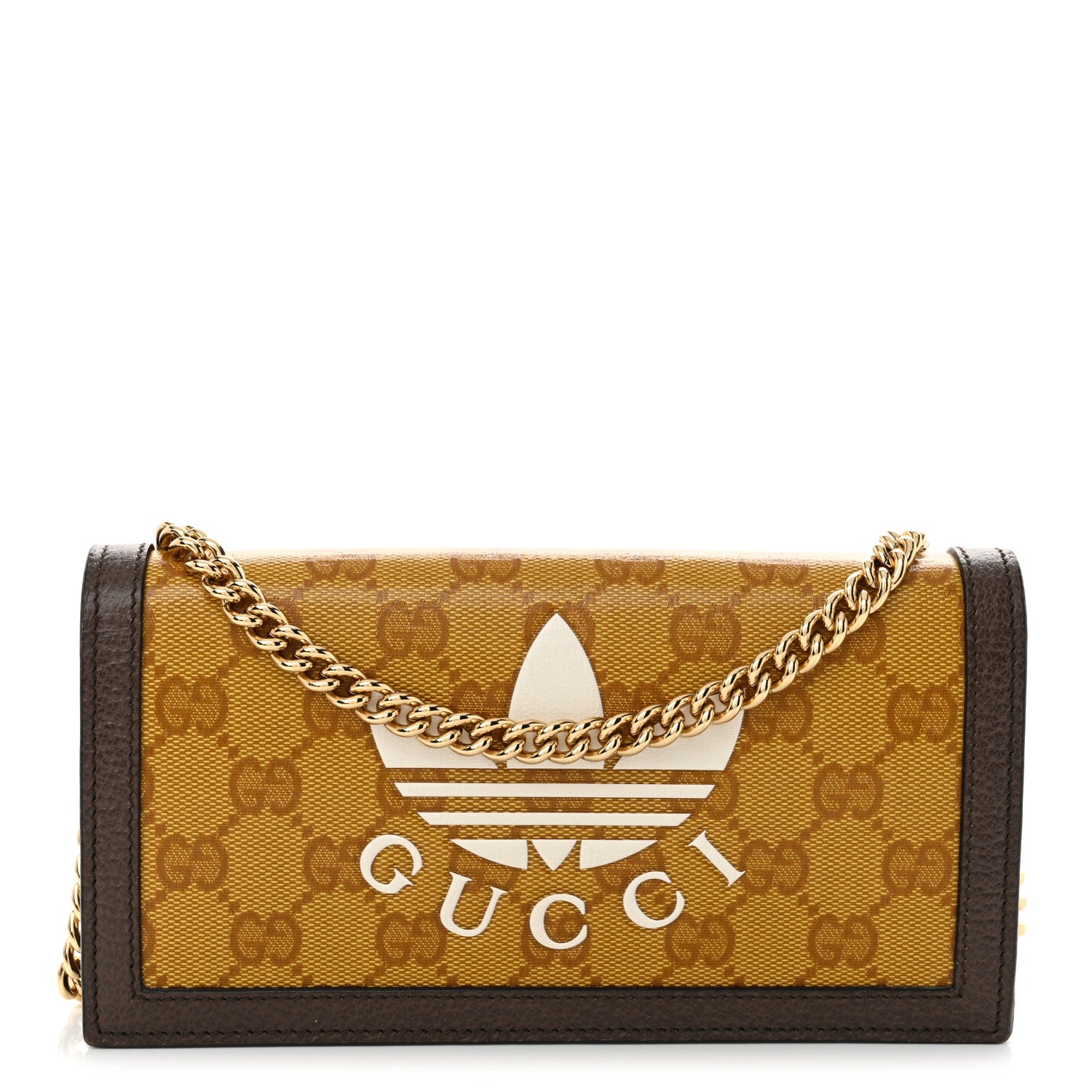 Gucci X ADIDAS Monogram Trefoil Embossed Wallet On Chain Brown 1 of 11