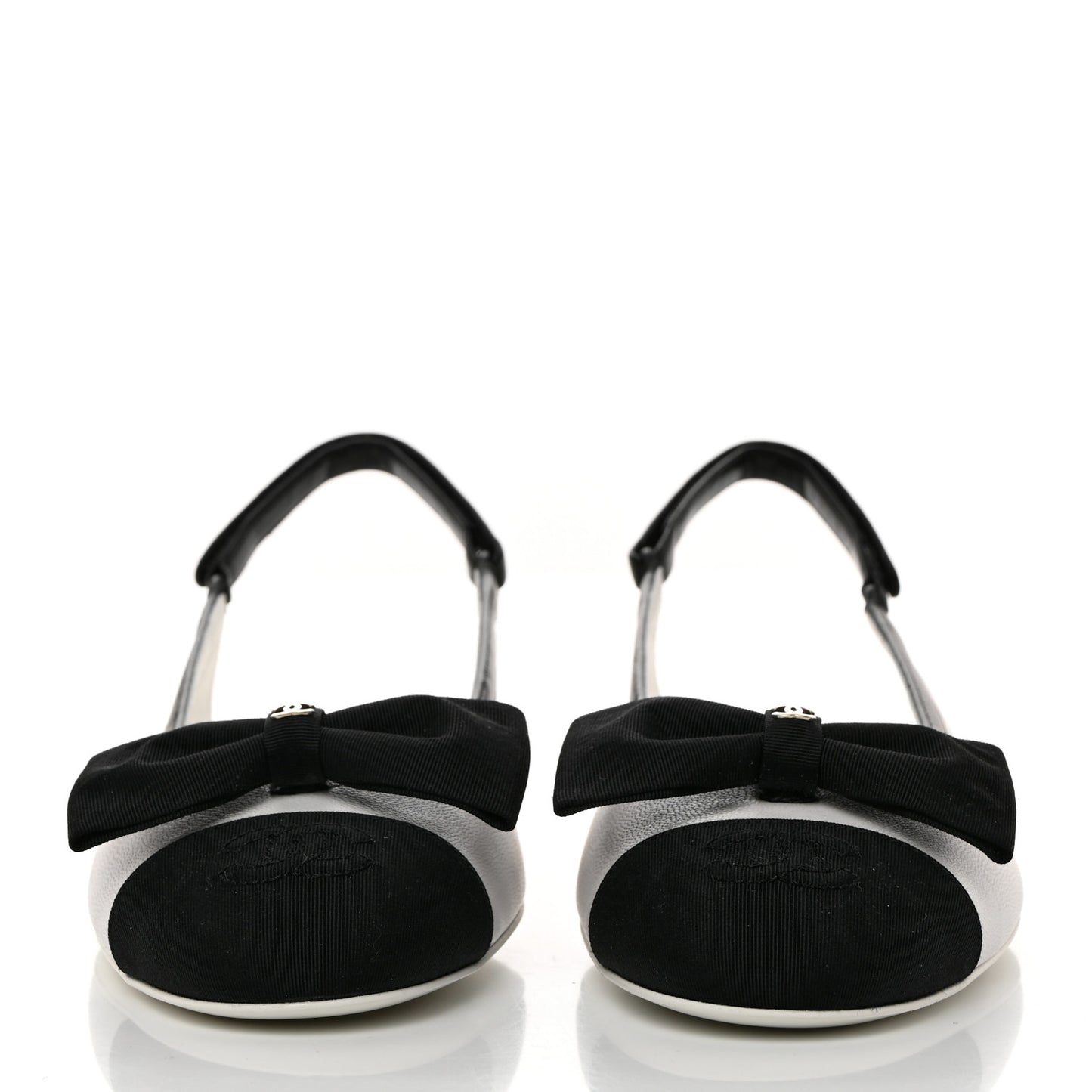 Lambskin Grosgrain Cap Toe Bow Slingbacks 37 White Black