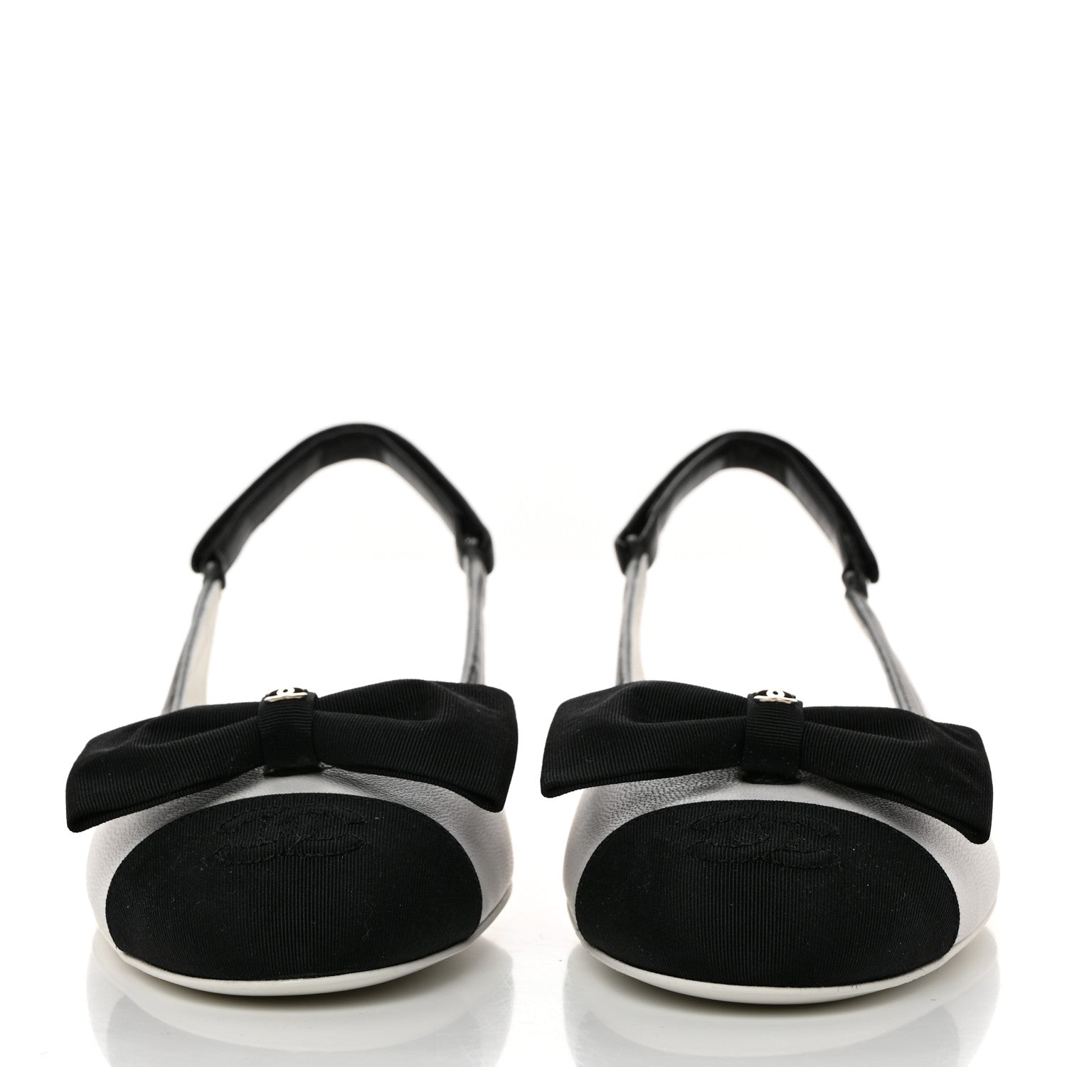 Chanel Lambskin Grosgrain Cap Toe Bow Slingbacks 37 White Black 2 of 9