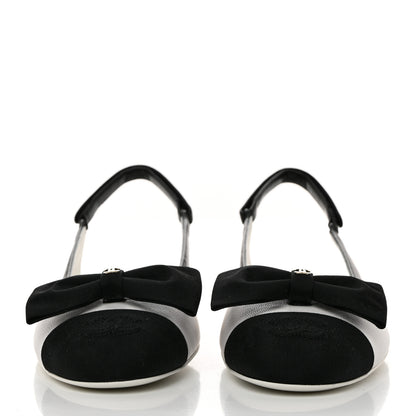 Chanel Lambskin Grosgrain Cap Toe Bow Slingbacks 37 White Black 2 of 9