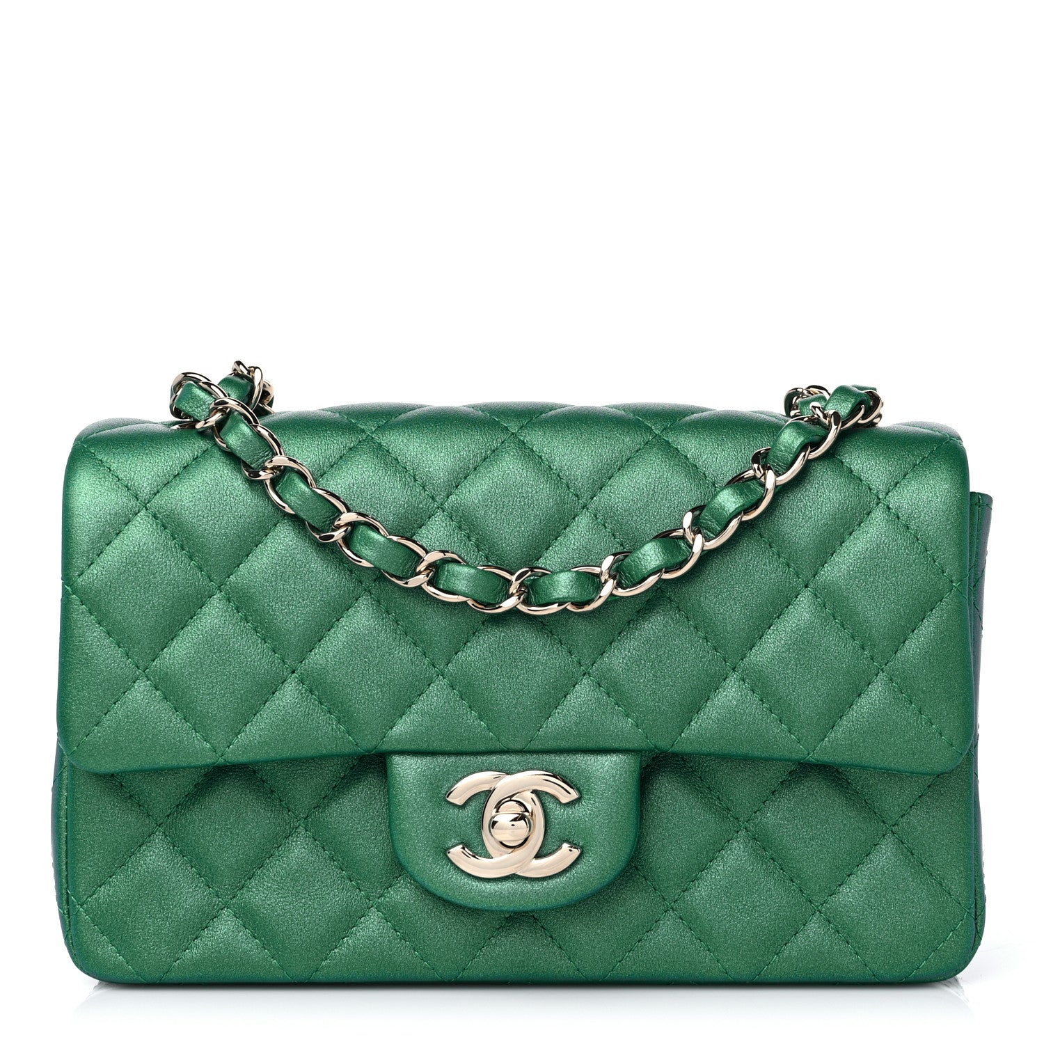 Chanel Iridescent Calfskin Quilted Mini Rectangular Flap Green 1 of 10