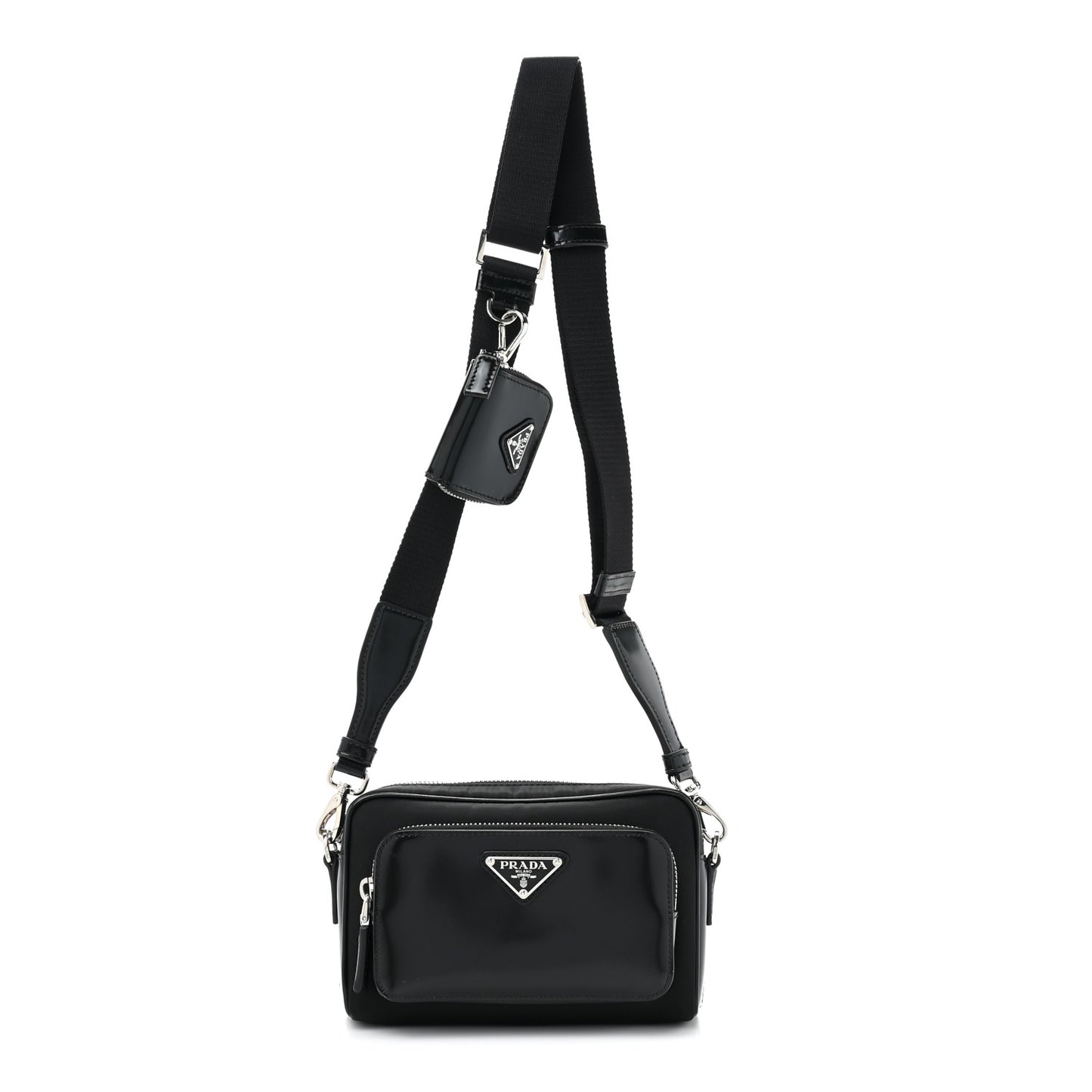 Re-Nylon Tessuto Brushed Calfskin Crossbody Black