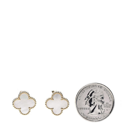 Van Cleef & Arpels 18K Yellow Gold Mother of Pearl Vintage Alhambra Earrings 2 of 5
