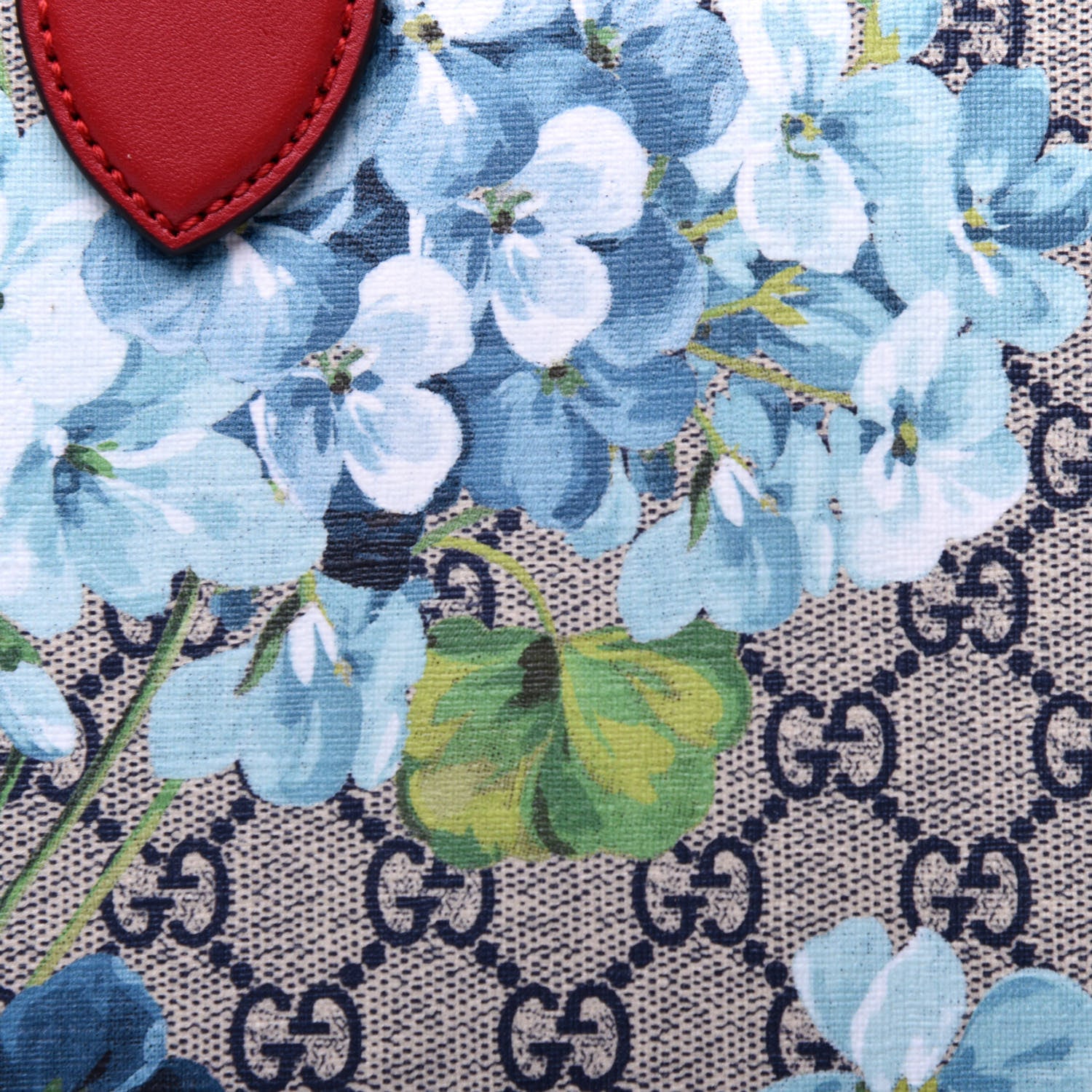 Gucci GG Supreme Monogram Blooms Medium Zippered Bucket Tote Beige Blue Navy Hibiscus Red 11 of 11