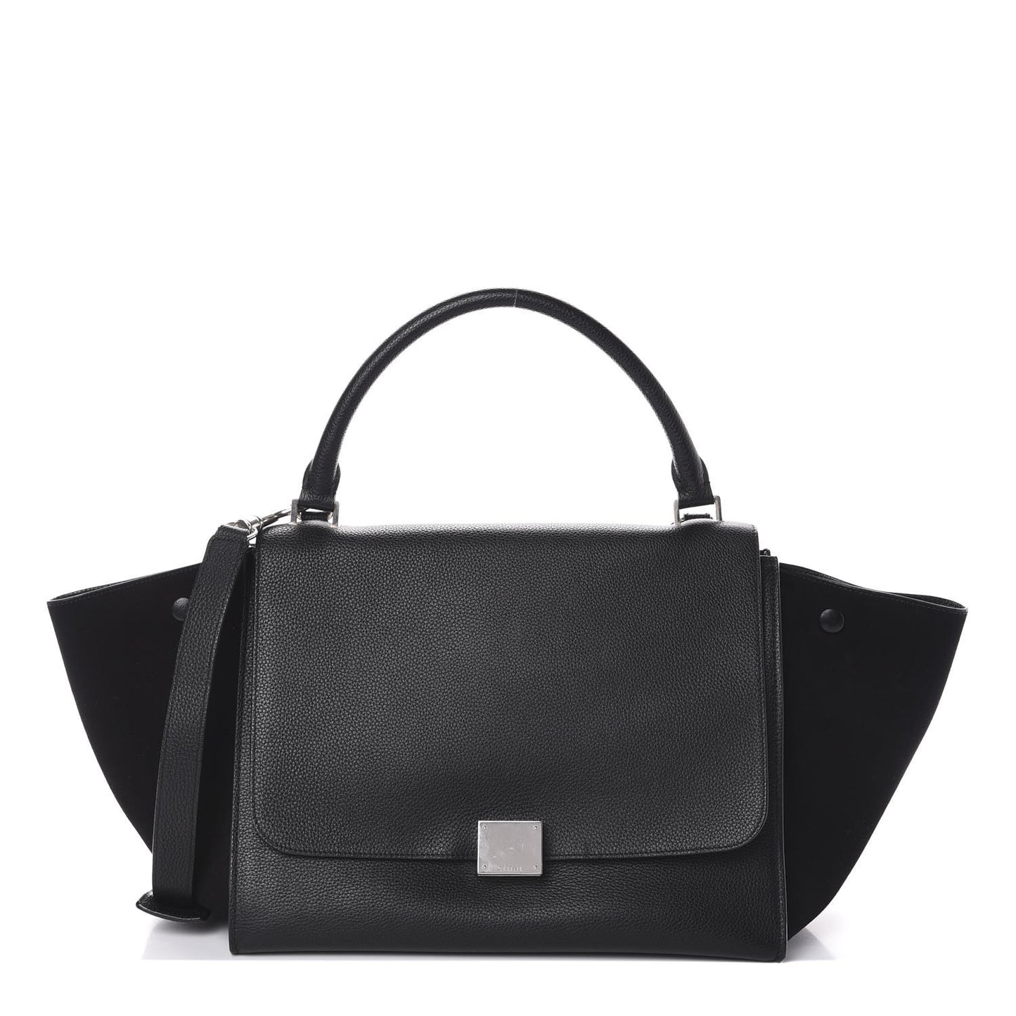 Drummed Calfskin Suede Medium Trapeze Black