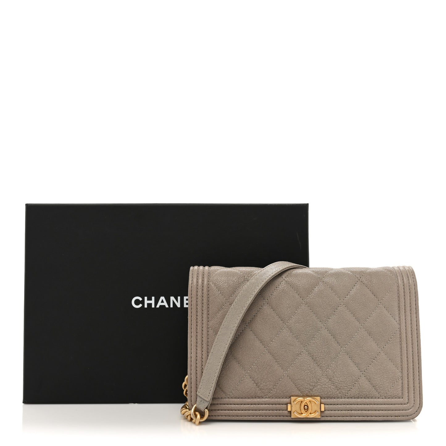 Caviar Quilted Boy Wallet On Chain WOC Grey