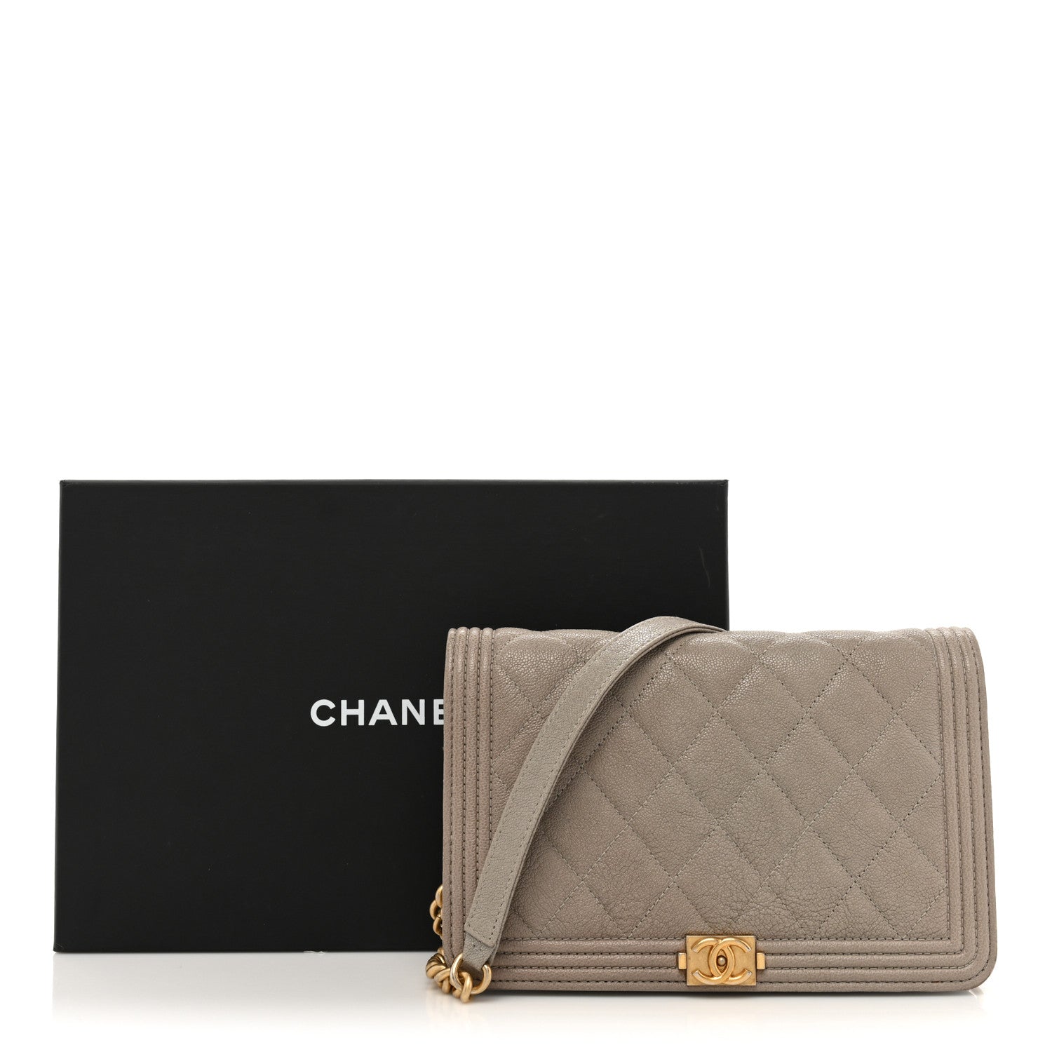 Chanel Caviar Quilted Boy Wallet On Chain WOC Grey 17 of 17