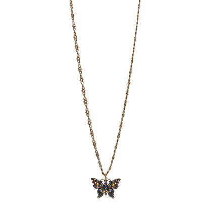 Gucci Metal Crystal Butterfly Necklace Aged Gold Multicolor 1 of 4