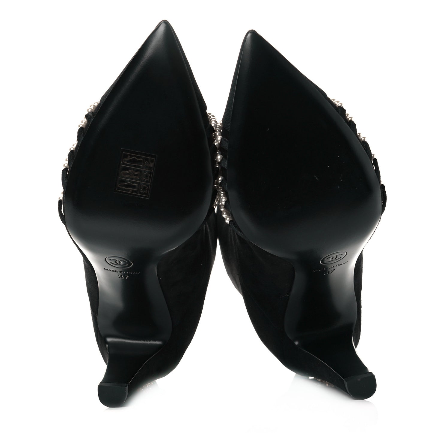 Suede Calfskin Pearl Cap Toe Short Boots 37 Black