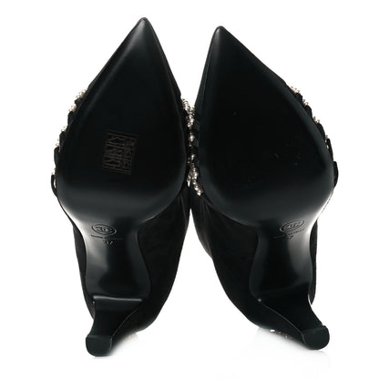 Chanel Suede Calfskin Pearl Cap Toe Short Boots 37 Black 6 of 9