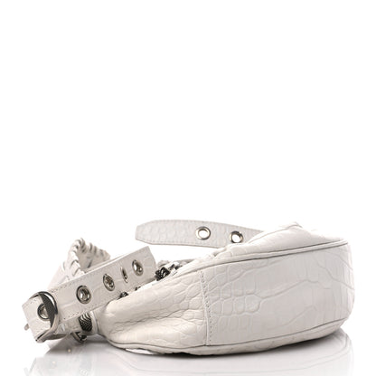 Balenciaga Extra Supple Calfskin Crocodile Embossed Le Cagole Shoulder Bag XS White 4 of 16