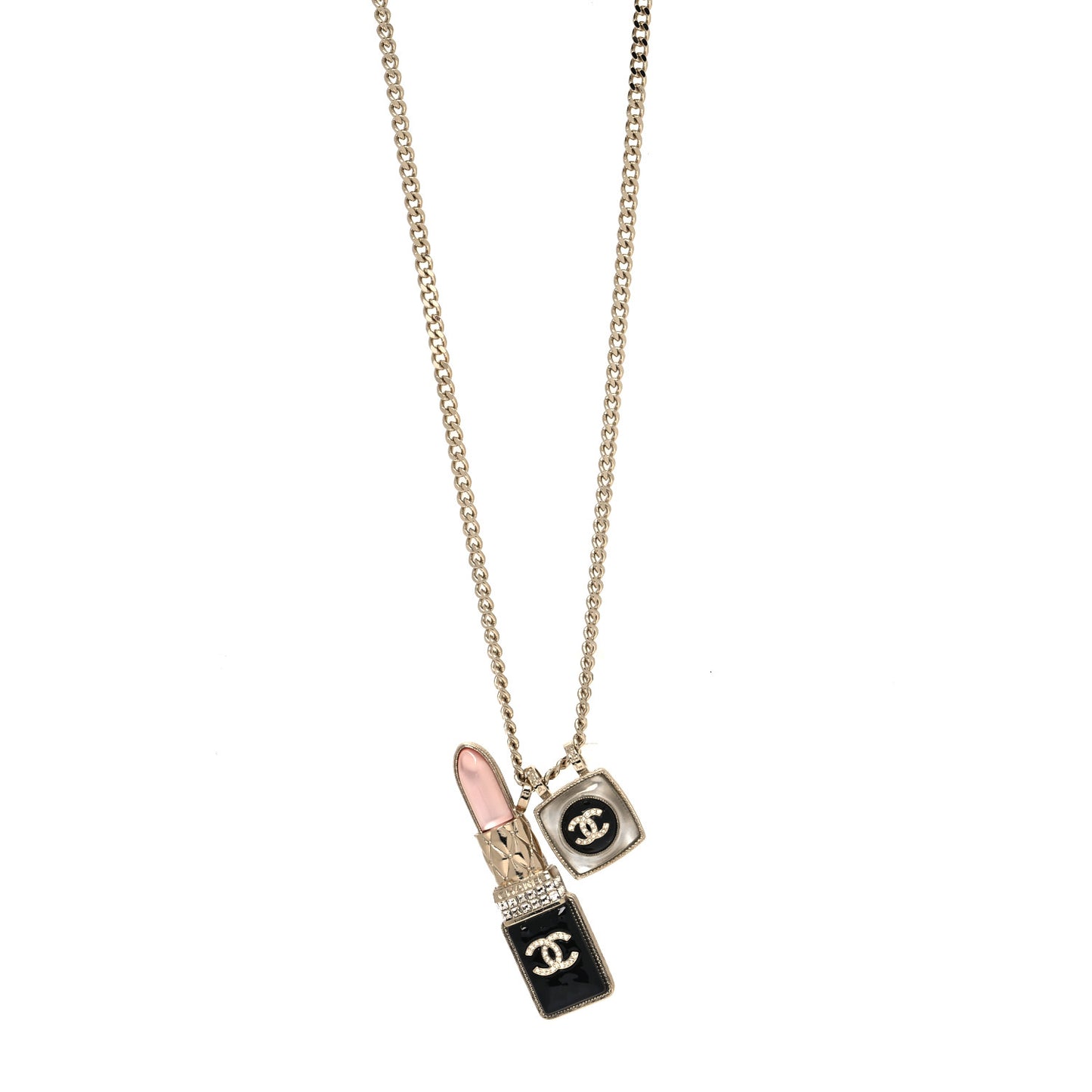 Metal Strass Pearl Lipstick Pendant Necklace Pink Gold