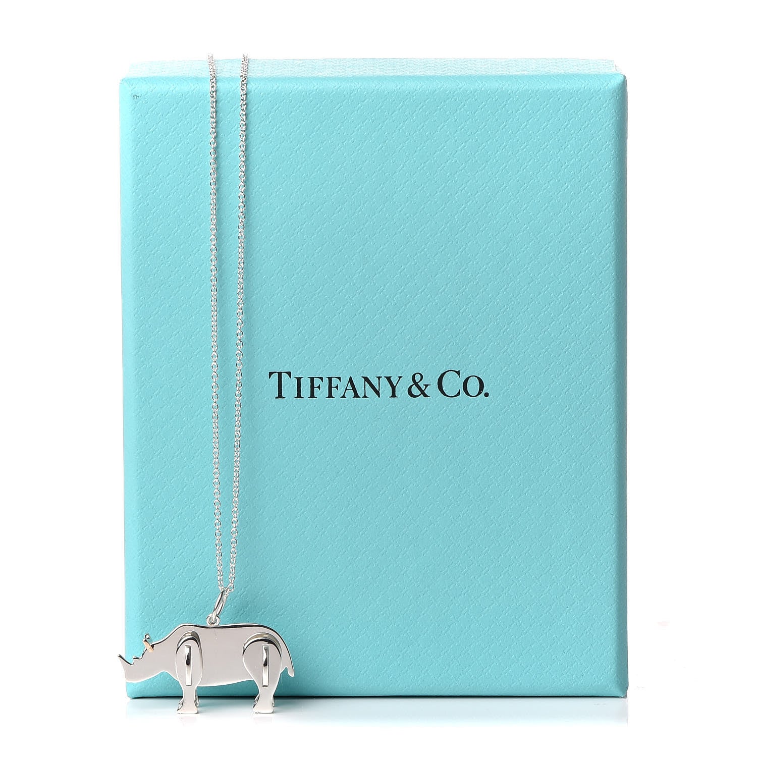 Tiffany Sterling Silver 18K Rose Gold Save the Wild Rhino Pendant Necklace 9 of 9