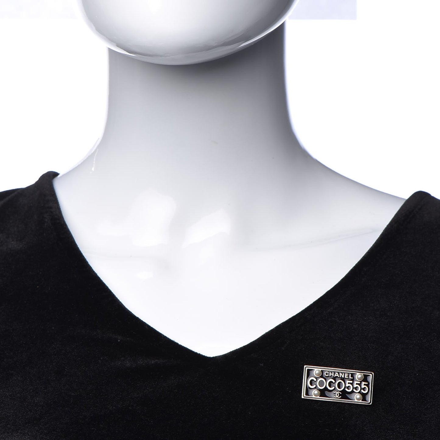 Metal Resin Pearl Coco License Plate Brooch Black Gold