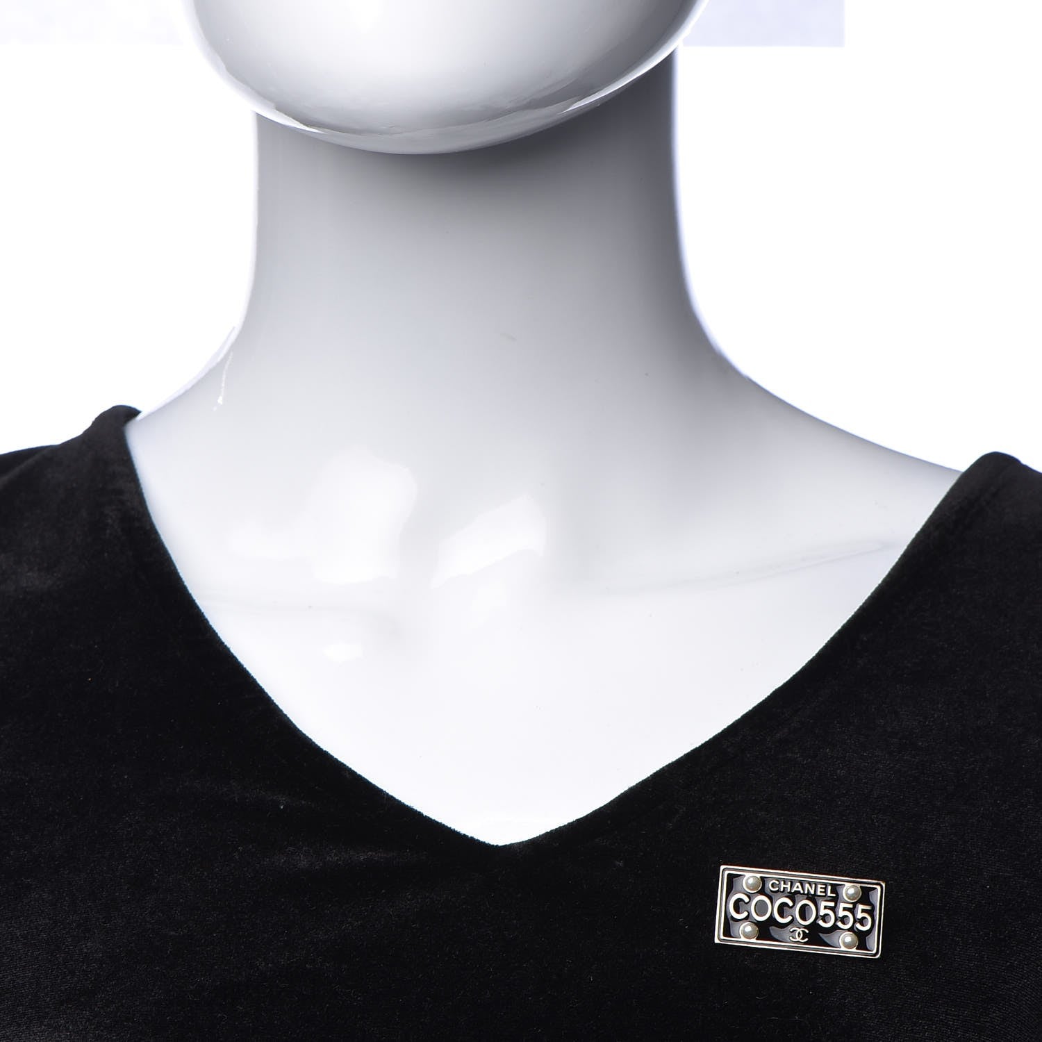 Chanel Metal Resin Pearl Coco License Plate Brooch Black Gold 2 of 4
