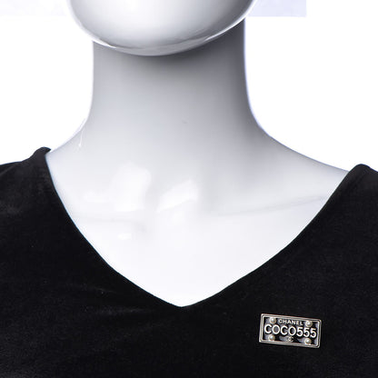 Chanel Metal Resin Pearl Coco License Plate Brooch Black Gold 2 of 4