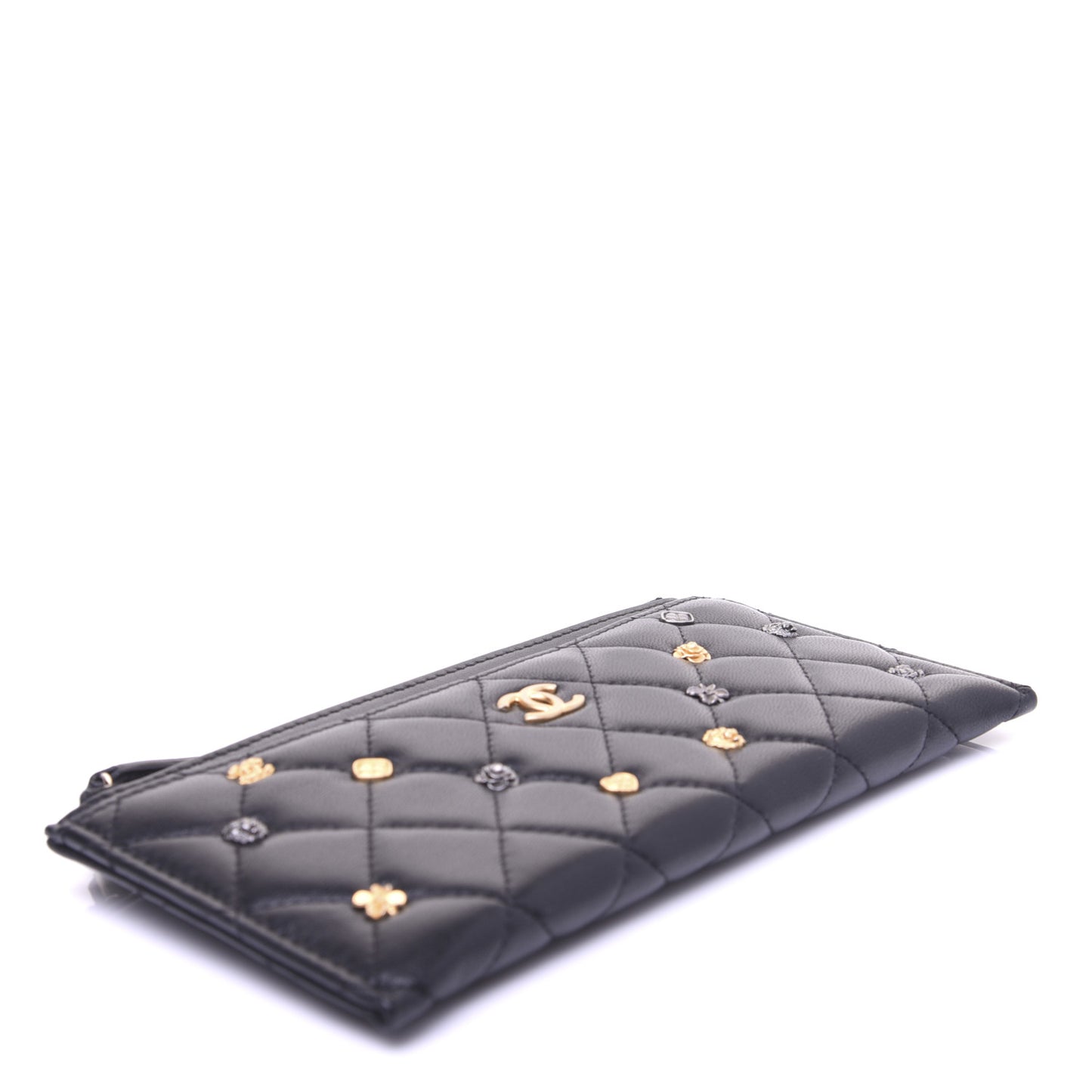Lambskin Quilted Lucky Charms Classic Zip Pouch Black