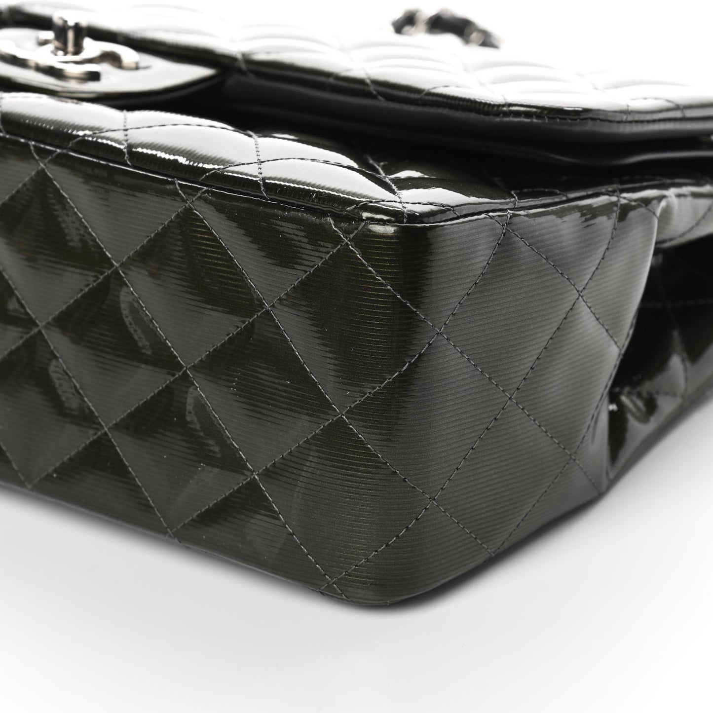Striated Patent Quilted Jumbo Double Flap Green