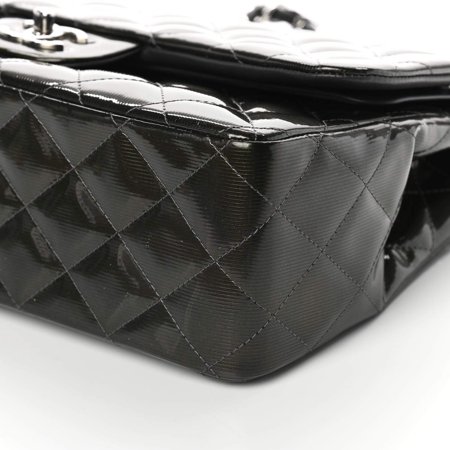 Chanel Striated Patent Quilted Jumbo Double Flap Green 10 of 11