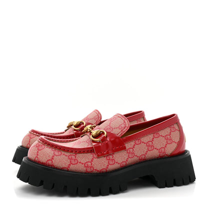 Gucci GG Supreme Monogram Cordovan Lux Womens Harald Horsebit 25mm Platform Loafers 36 Beige Hibiscus Red 3 of 11