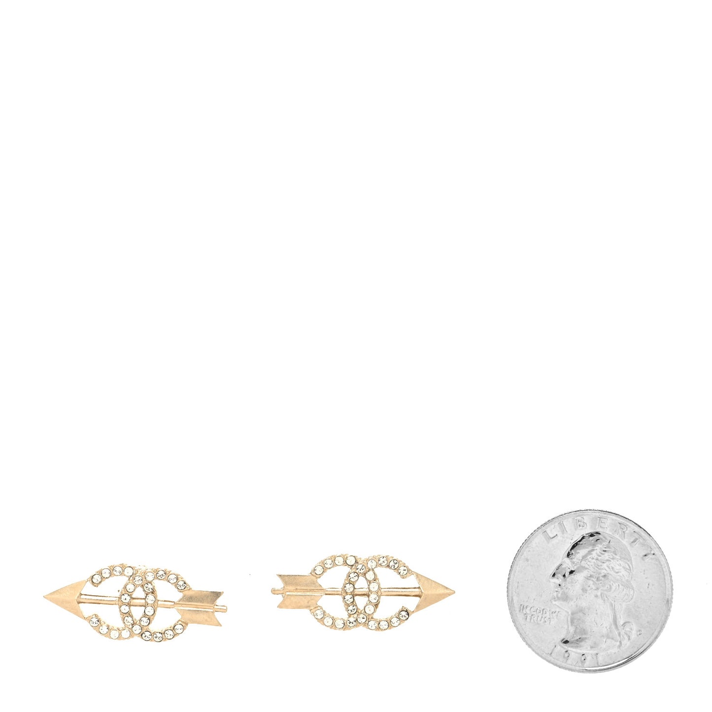 Metal Crystal CC Arrow Earrings Gold
