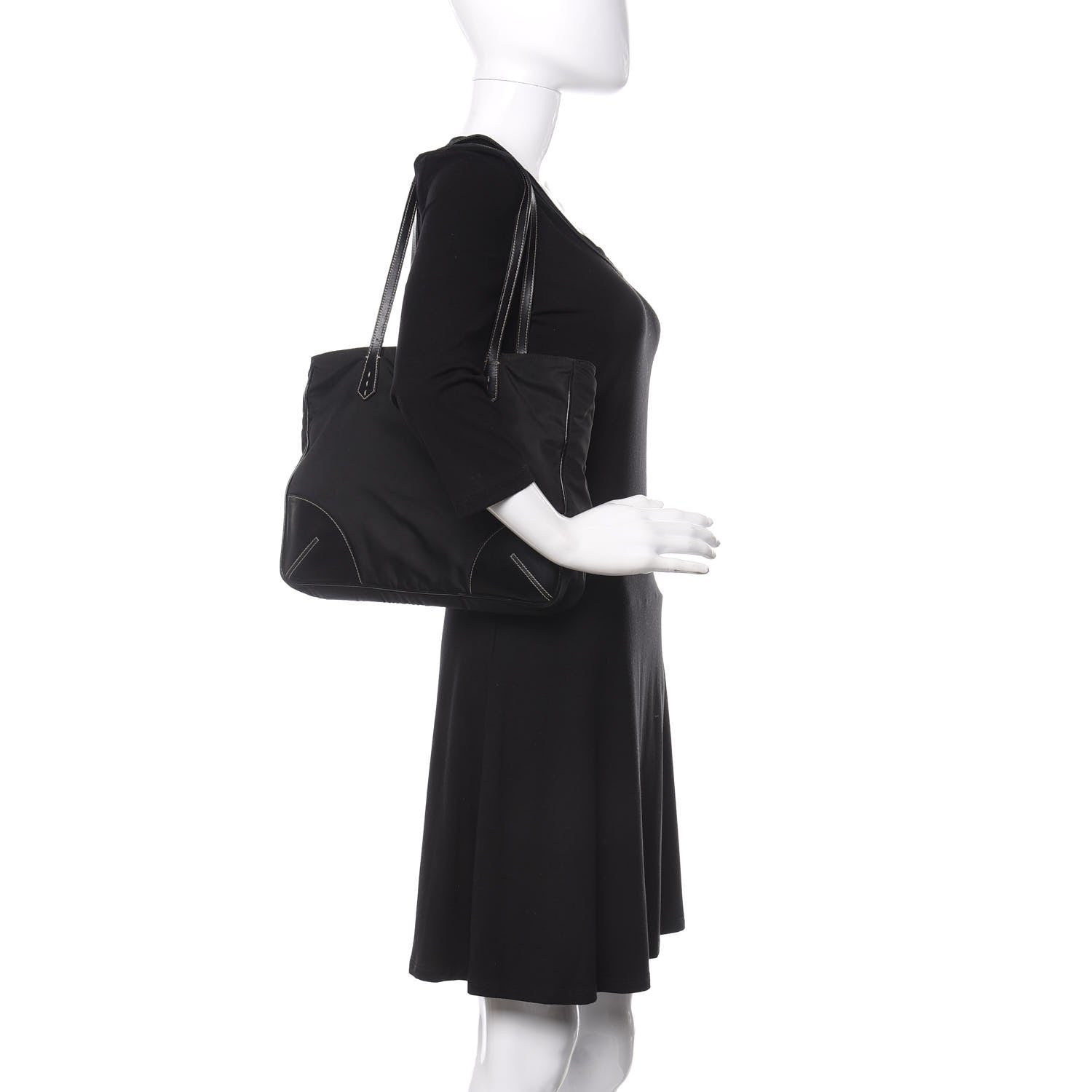 Prada Tessuto Nylon Caflskin Shopping Tote Black 2 of 14