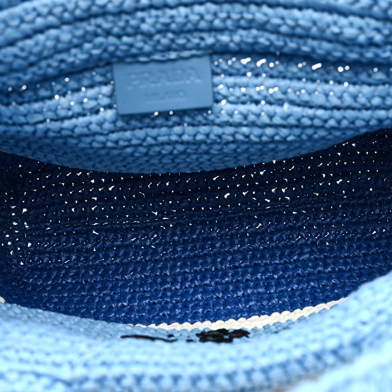 Prada Yarn Raffia Effect Crochet Small Logo Tote Celeste Blue 5 of 8