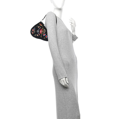 Christian Dior Satin Embroidered Floral Mini Saddle Pochette Bag Black 2 of 12