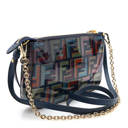 Fendi Zucca Vitrified Lurex Baguette Pouch Multicolor Blue Abyss Soft Gold 3 of 9