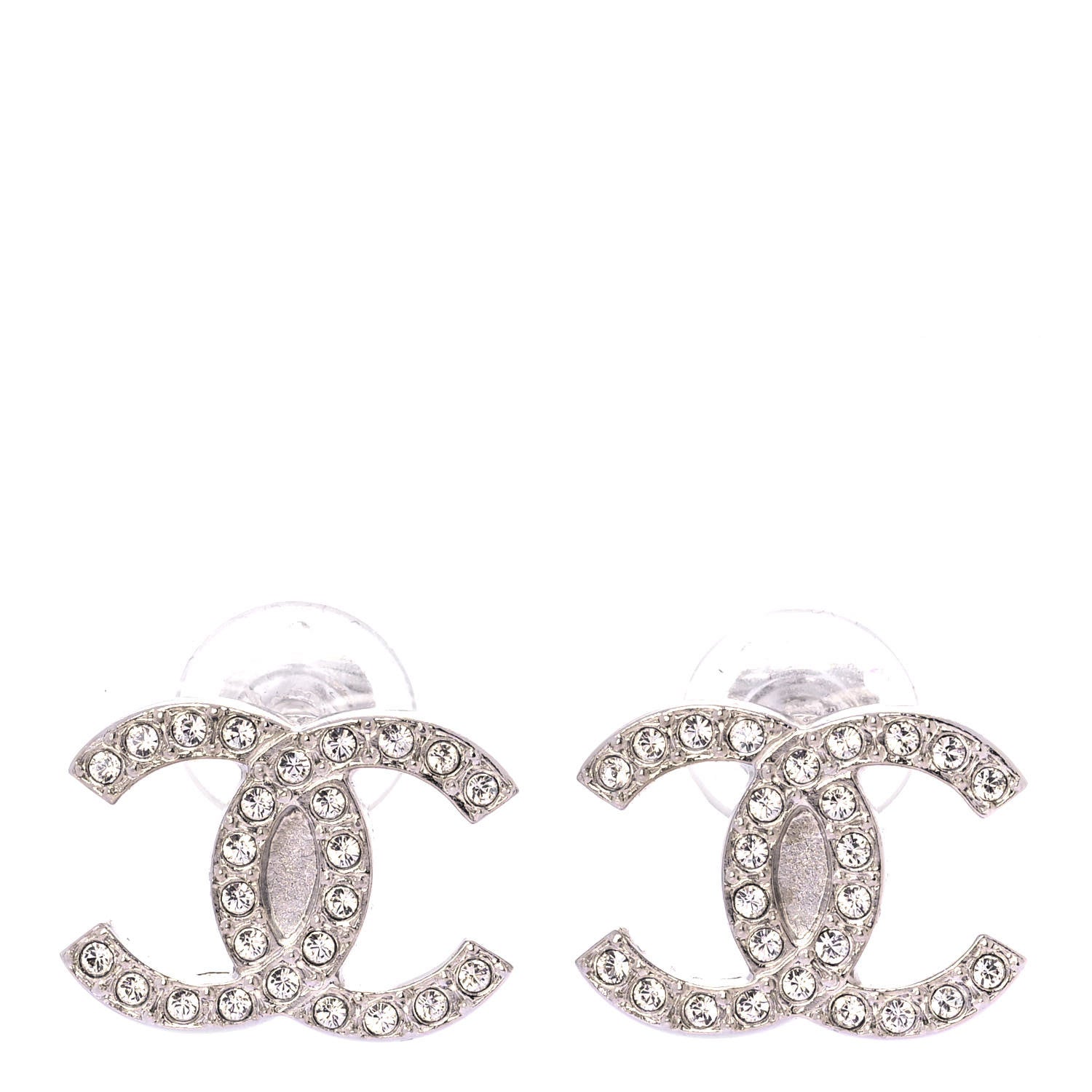 Chanel Crystal CC Clip On Earrings Silver 1 of 5