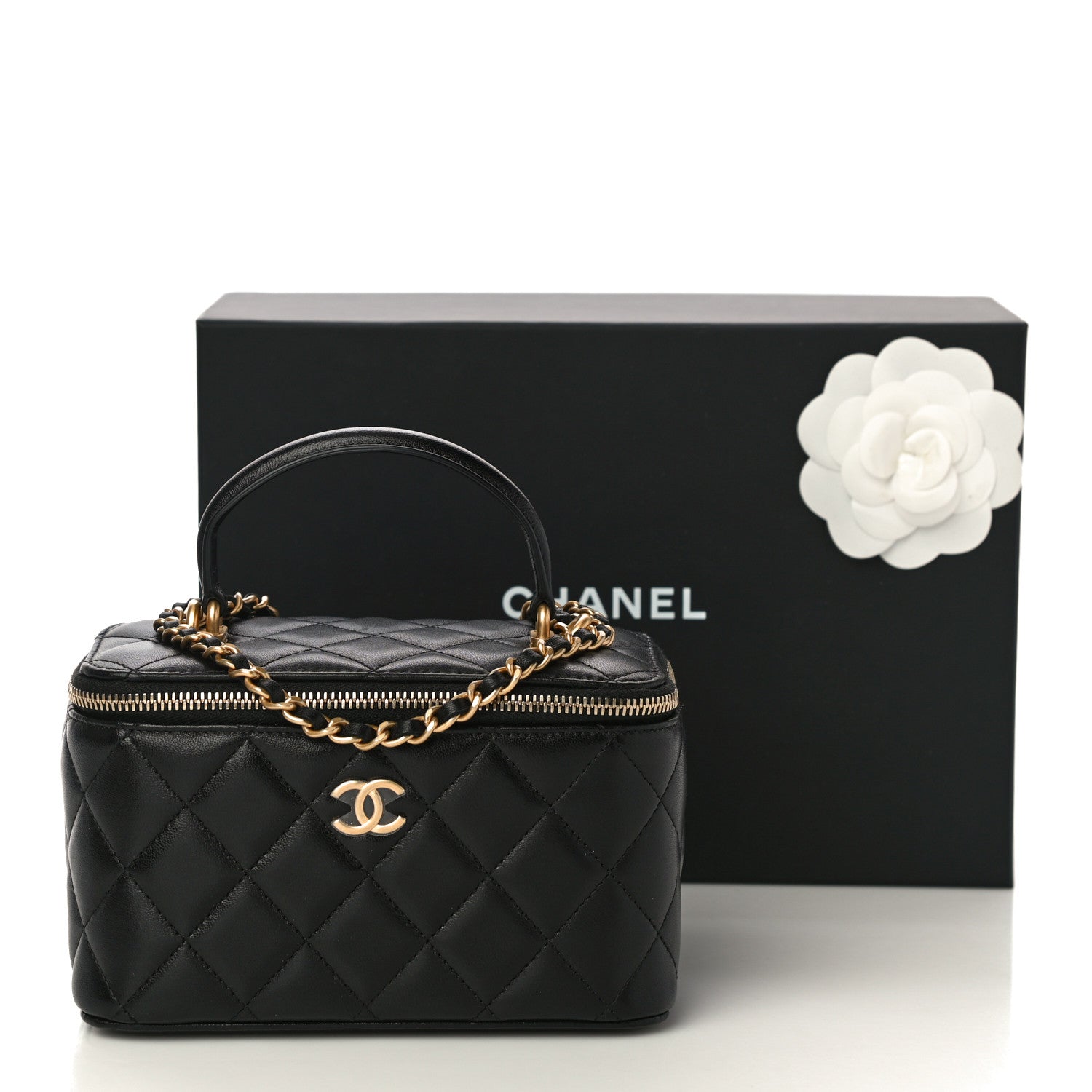 Chanel Lambskin Quilted Small Top Handle Vanity Case With Chain Black 11 of 11