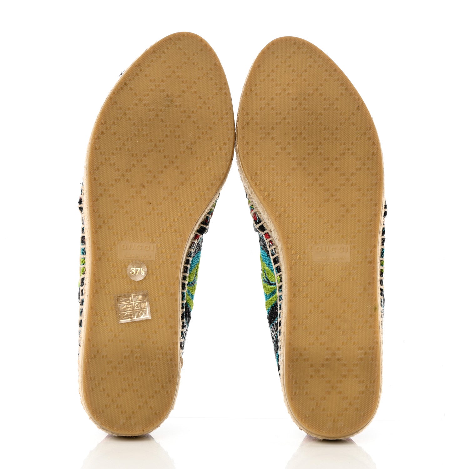 Gucci Tapestry Brocade Blind For Love Espadrilles 37.5 Acquamarine Green Black 9 of 18