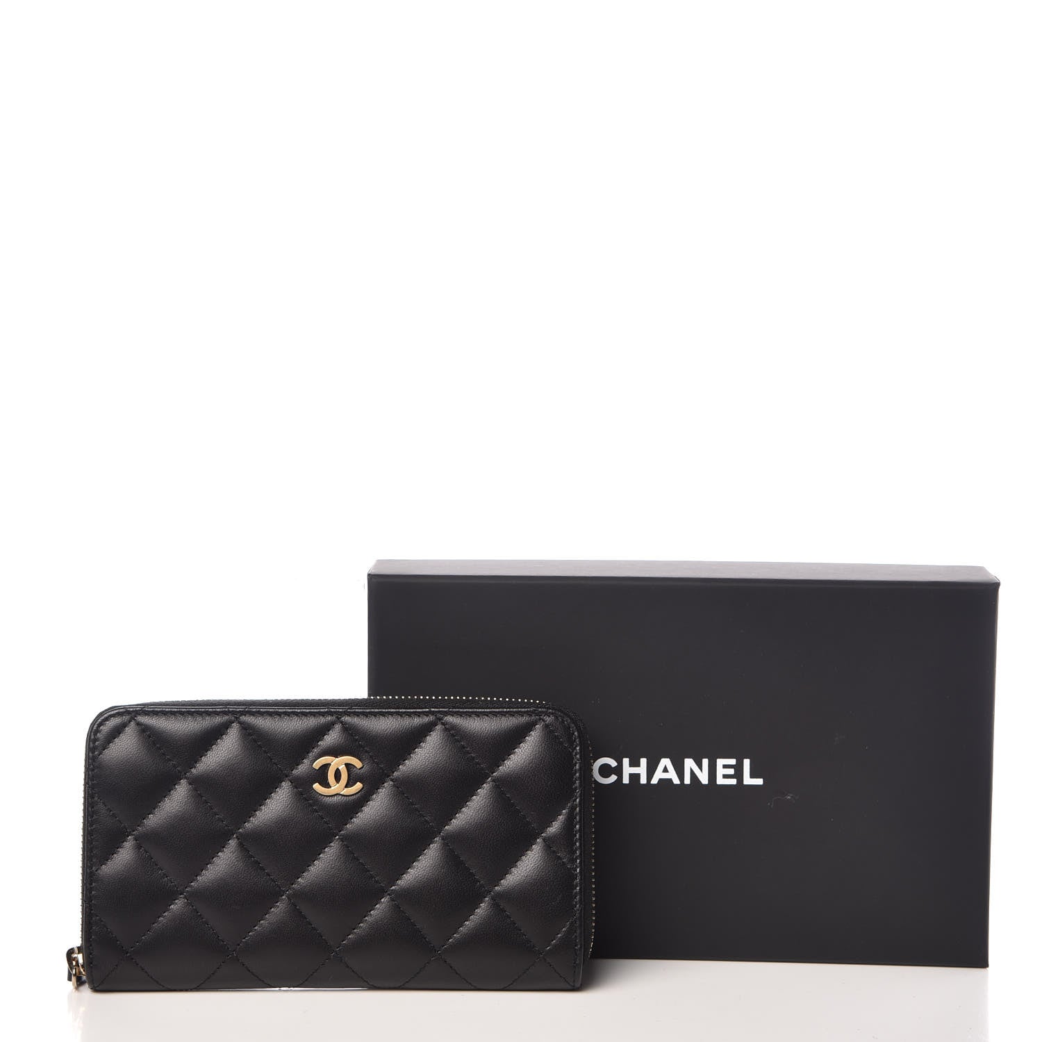 Chanel Lambskin Quilted Small Gusset Zip Around Wallet Black 9 of 9
