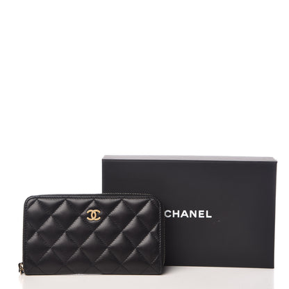Chanel Lambskin Quilted Small Gusset Zip Around Wallet Black 9 of 9