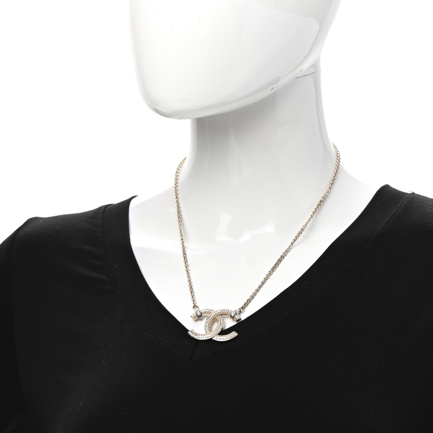 Chanel Crystal CC Pendant Necklace Gold 2 of 7