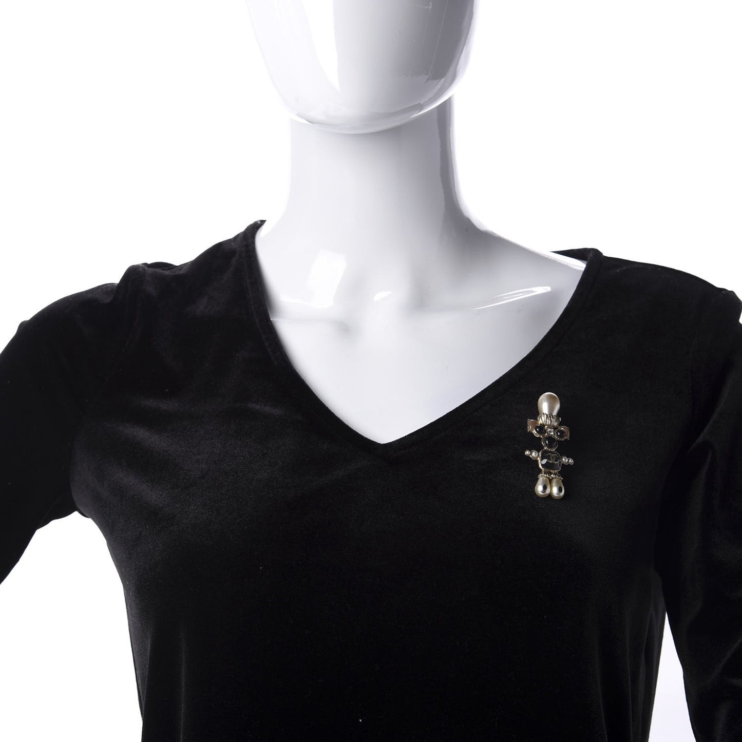Gripoix Pearl CC Brooch Black Gold