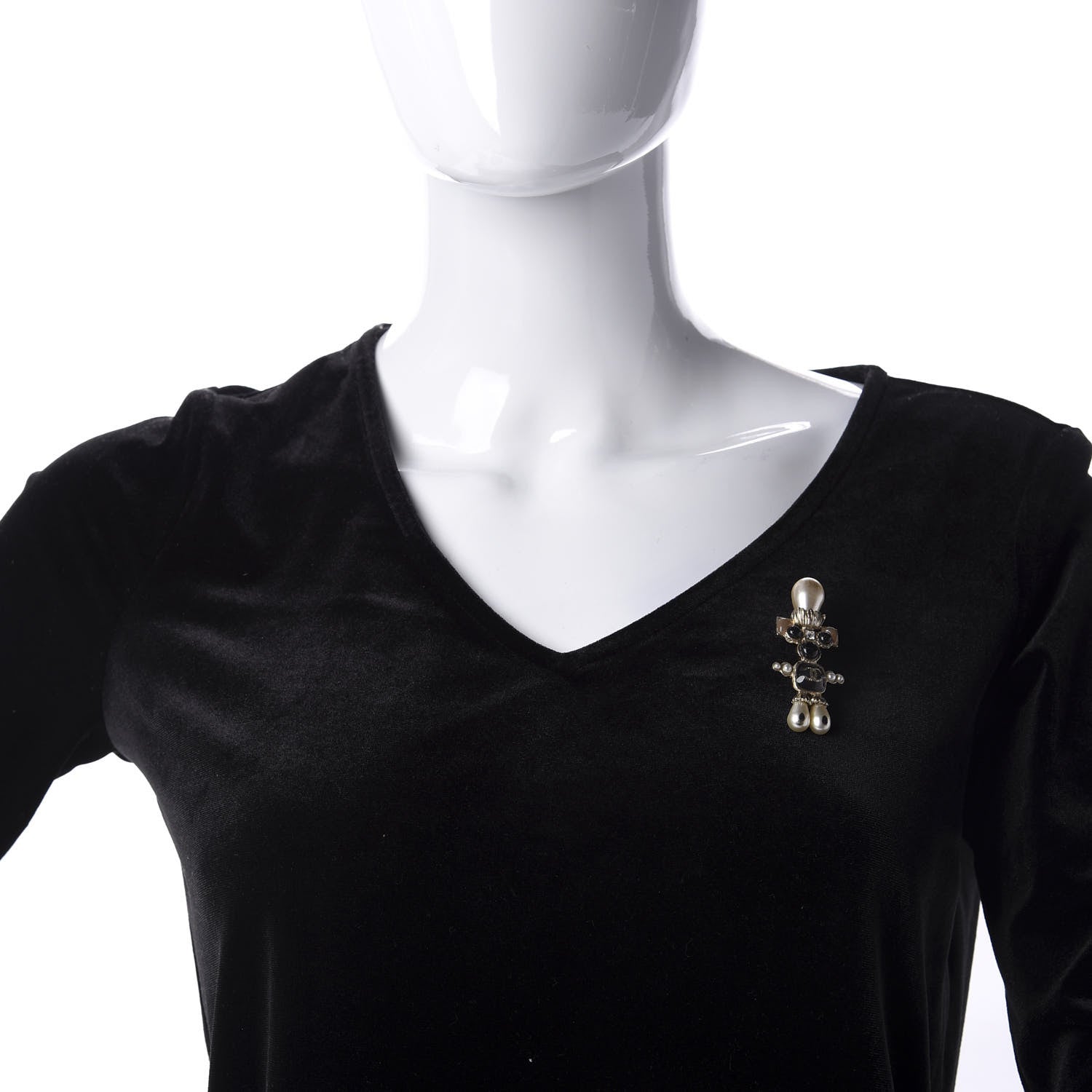 Chanel Gripoix Pearl CC Brooch Black Gold 2 of 5