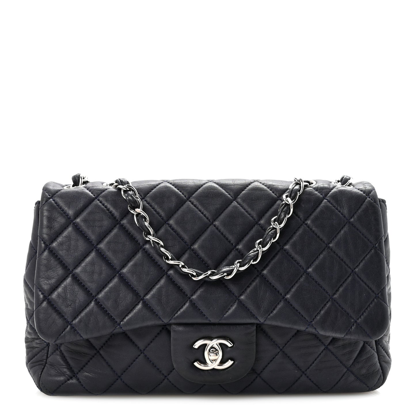 Lambskin Quilted Jumbo Single Flap Navy