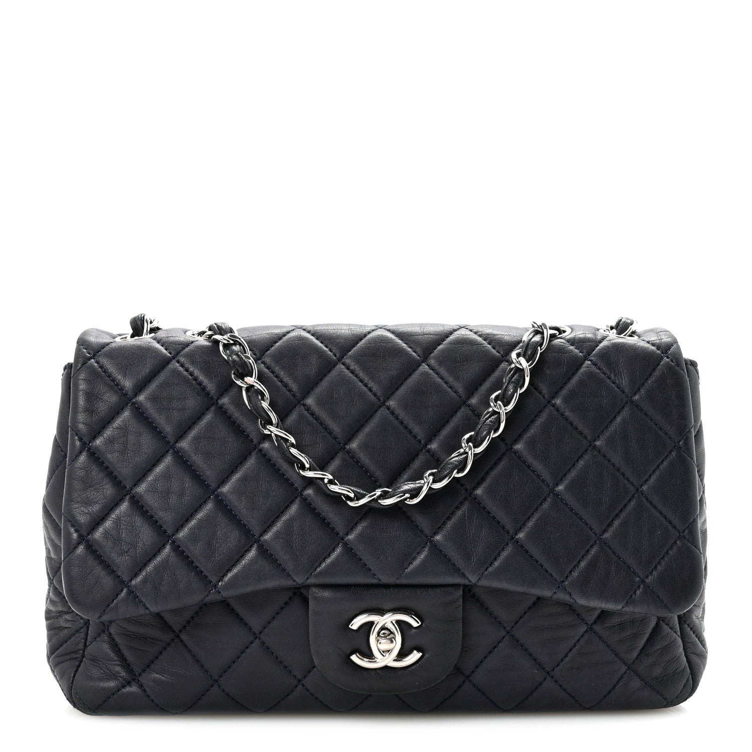 Chanel Lambskin Quilted Jumbo Single Flap Navy 1 of 10