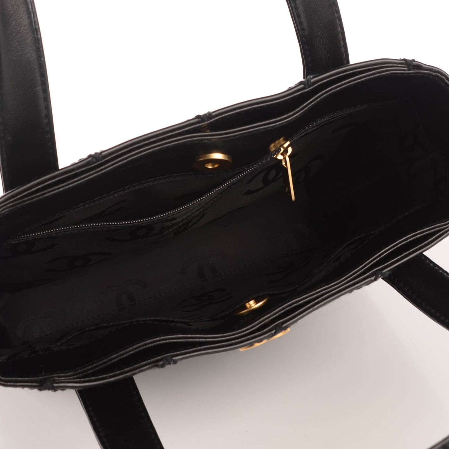 Glazed Calfskin Quilted Tote Black