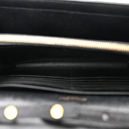 Saint Laurent Grain De Poudre Matelasse Chevron Monogram Chain Wallet Black 6 of 11