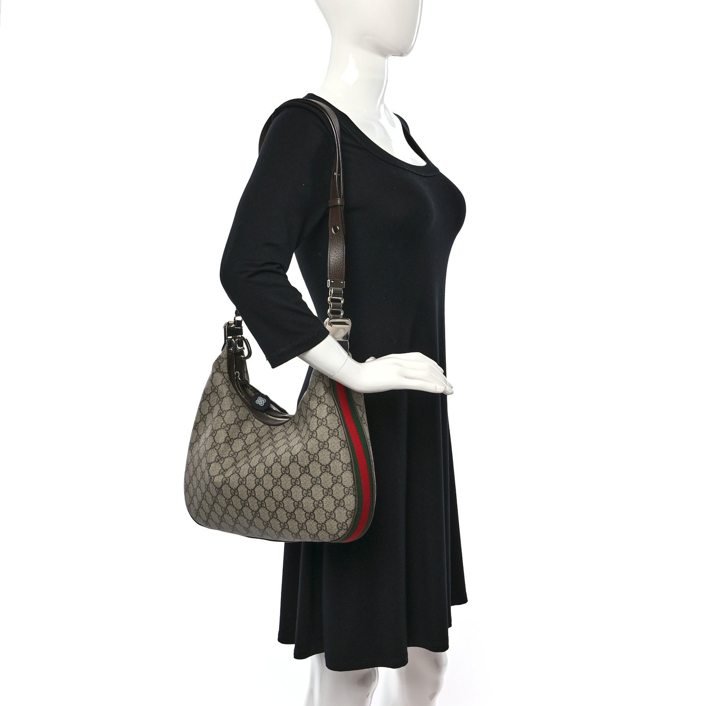 GG Supreme Monogram Textured Calfskin Web Large Attache Shoulder Bag Beige Ebony New Acero